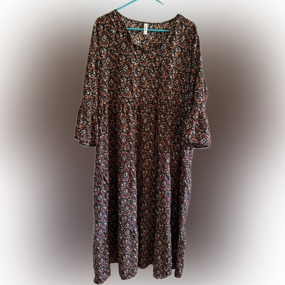 Casual 3/4 Sleeve Floral Bohemian Dress